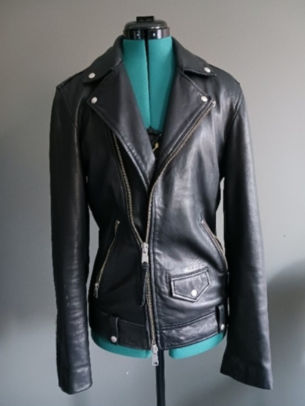 Allsaints Classic Black Leather Moto Jacket Size XS
